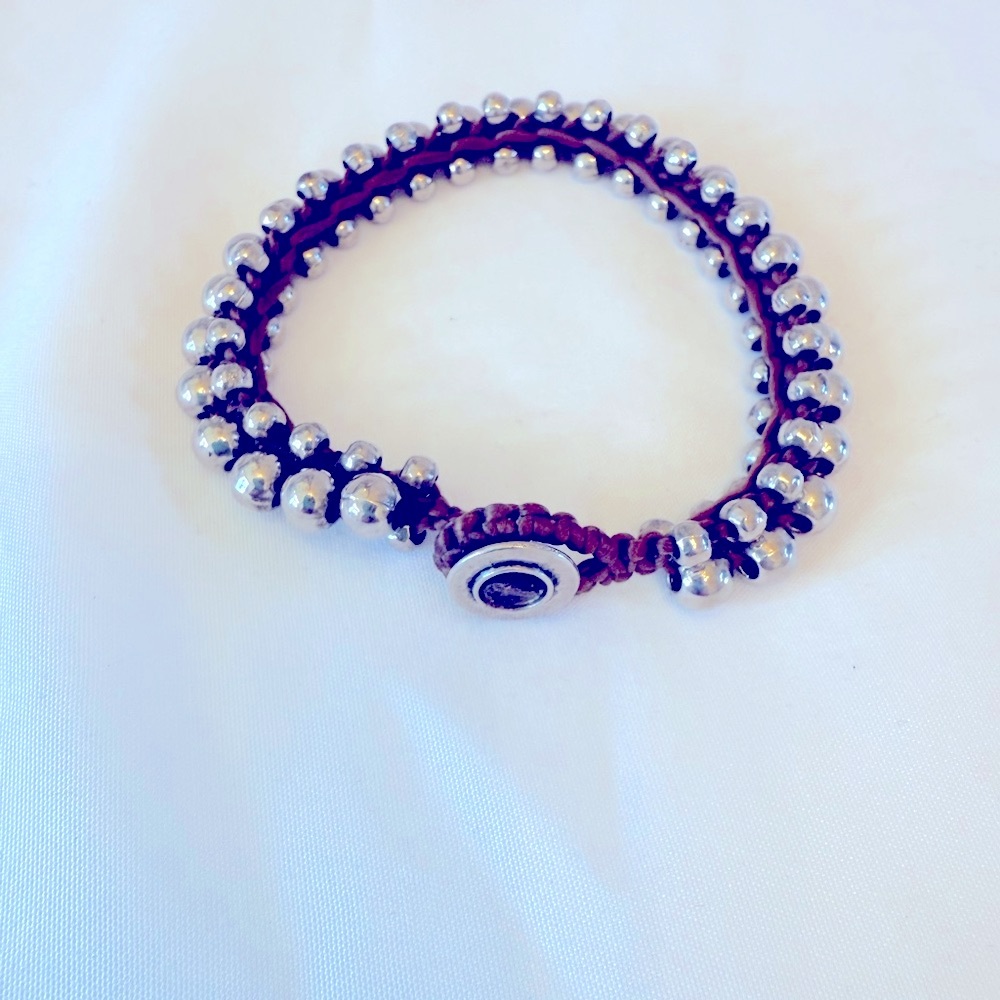 Silver Tone Beaded Bracelet Handmade from Asheville Arts District Bohemian 7” - Picture 6 of 6